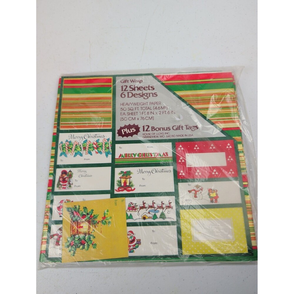 VTG Christmas Gift Wrap House Of Lloyd New Old Stock Sealed With Gift Tags
